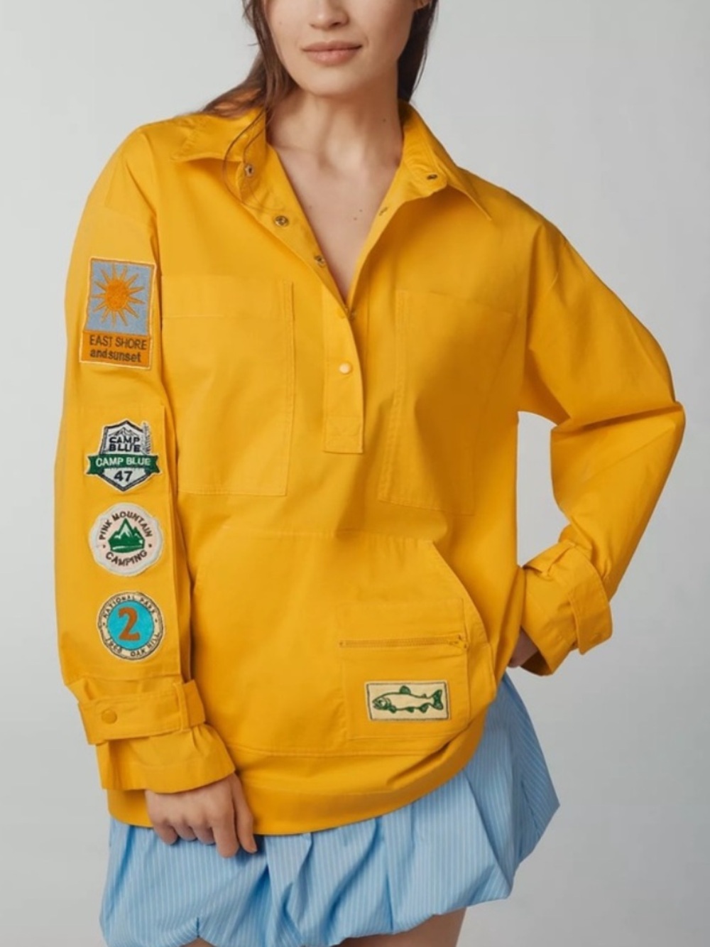 NWT Anthro Maeve Fisherman East Shore, Camping Patch Long-Sleeve Popover Top SM
